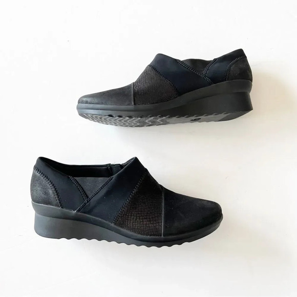 Clarks Cloudsteppers Black Fabric Wedges Women’s Size 8.5 Ortho Cushioned Comfy - Picture 10 of 10
